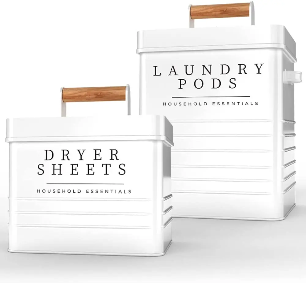 Modern Farmhouse Bamboo Lid Storage Container Set Magnetic Lint Bin & Scent Booster Holder Laundry Powder Modern Farmhouse Style