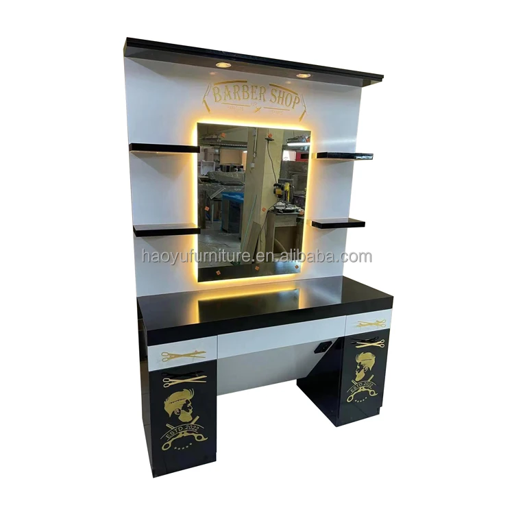 barber station cabinet led mirror wooden hair salon station men barber station
