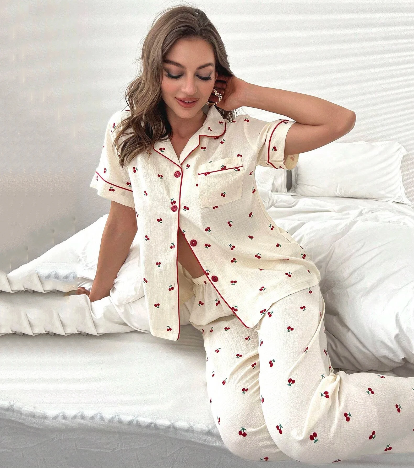 Tendance 2024 Quality Print Loungewear Set Cotton Pajamas Set Summer Pyjamas Set For Pijamas Woman