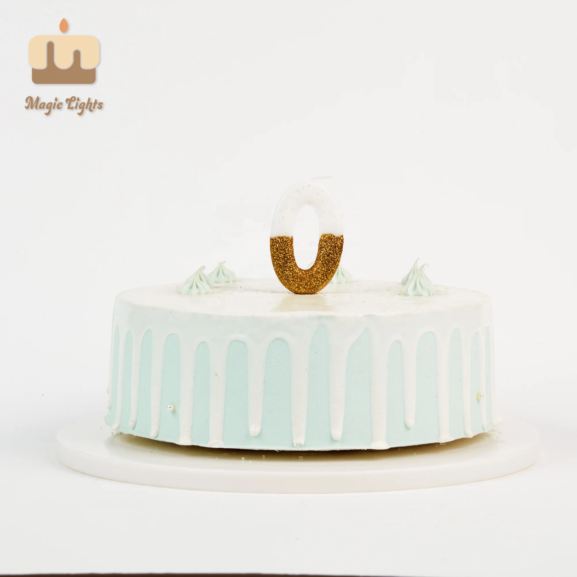 Lovely White and Gold Glitter Birthday Cake Number Candle for Kids Birthday Party