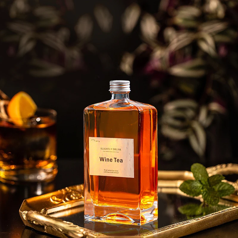 Factory Exports 250ml 375ml 500ml Flat Shoulder Square Glass Frosted Thickened Bottom Vodka Whiskey Brandy Glass Bottles
