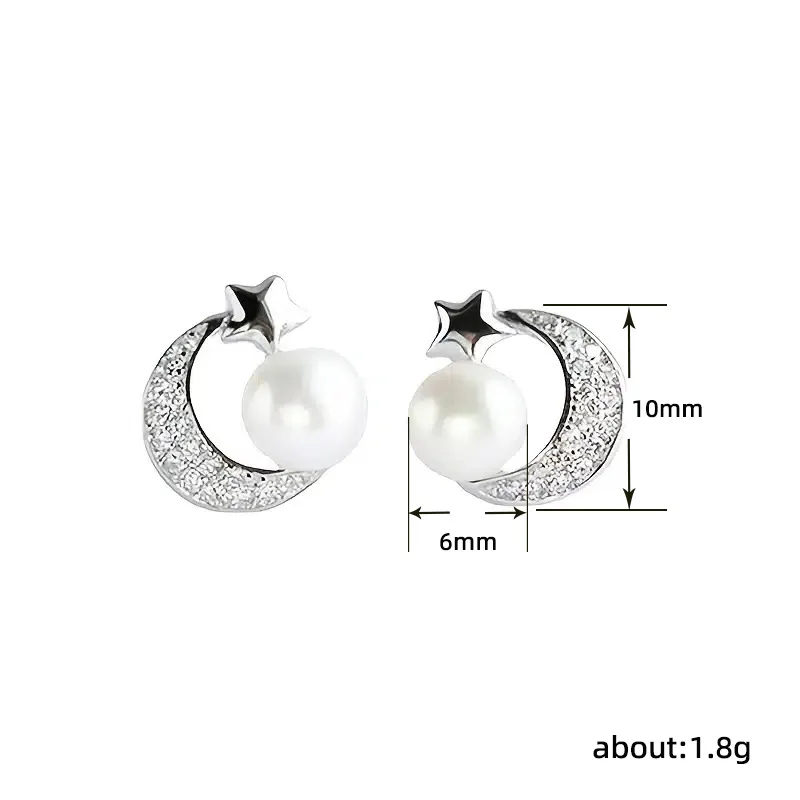 Summer niche design, star moon earrings, star moon pearl earrings, South Korea East Gate small accessories