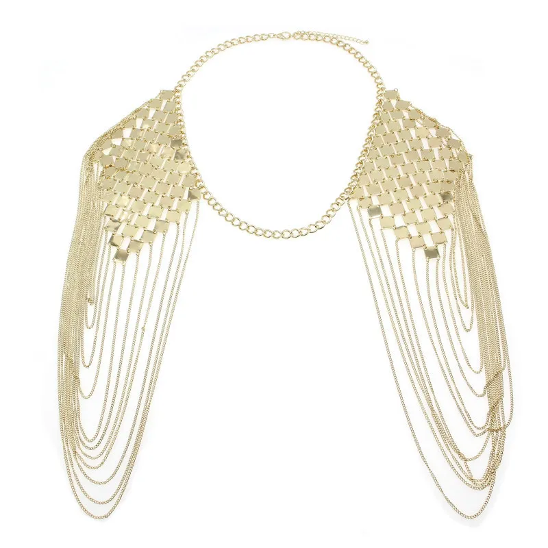 Jachon Statement Body Chain Collar Shoulder Long Necklaces Tassel Pendants Women Bohemian Sexy Statement Fashion Body Jewelry