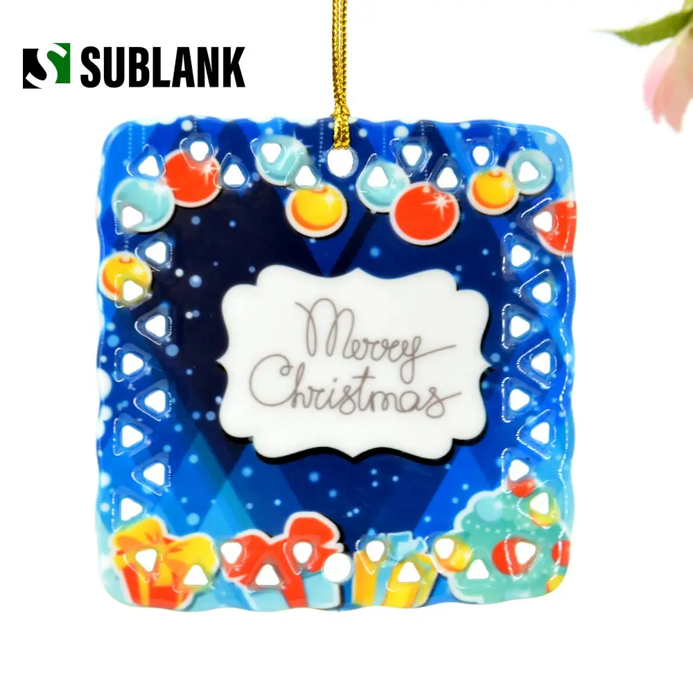 Christmas Blank Ball Tree  Hanging Decoration Sublimation Coated Ceramic Ornaments-Square-Triangle hole