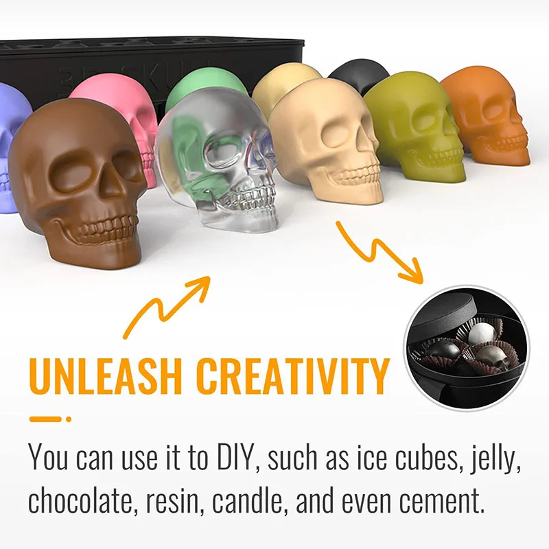 Pop 3d Flexible Reusable Halloween 10 Cavity Silicone Skeleton Skull Bone Ice Cube Tray Mold