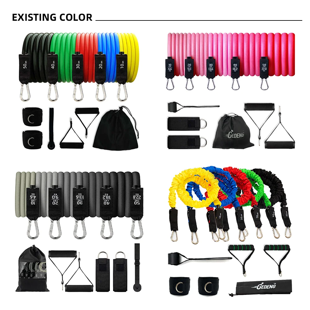 GEDENG Latex Tube Set Natural Resistance Band Fitness Exercise Bande Toning Tube Accept Custom Logo 2 Set 11 Pcs Resistance