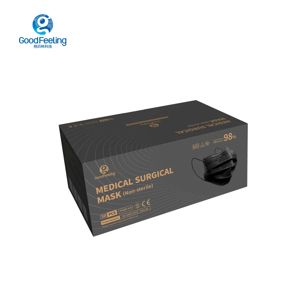 
GoodFeeling Customised 3Ply Surgical Medical Fashion Design 3 Ply Disposable Black Face Mask Masker 
