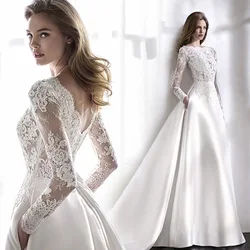 Wedding Spring Summer Autumn Winter Satin Lace Slimming Fashion Bride Long Sleeve Halter Tail Wedding Dress