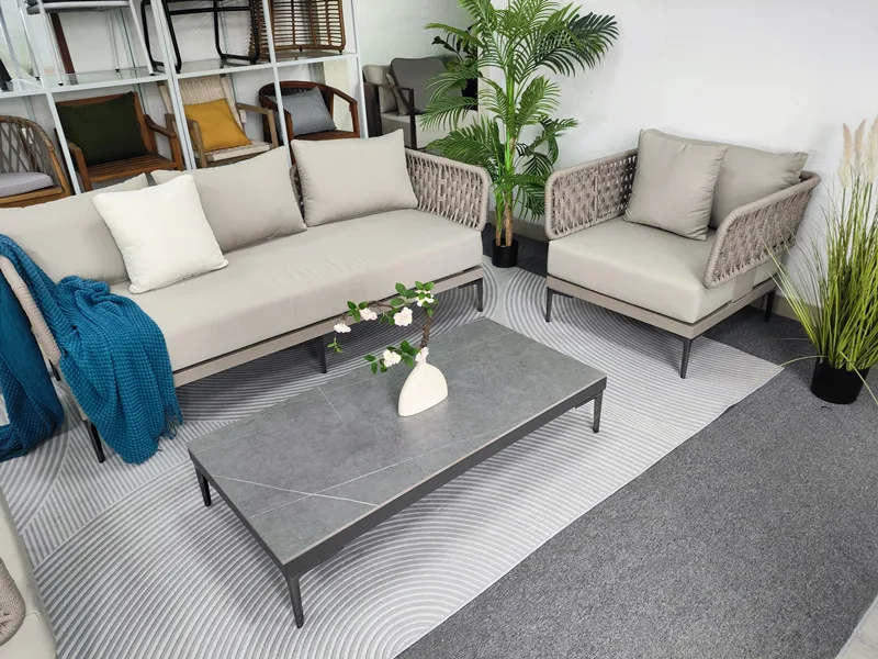 4-seat aluminum metal garden 4 pcs sofas outdoor reclining and armchairs home furniture