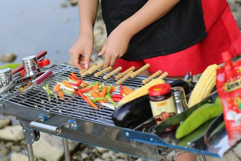 F1-358 Stainless Steel Needles wooden handle Grilling kebab Skewers Barbecue Roasting Sticks wood Bbq tools accessories skewers