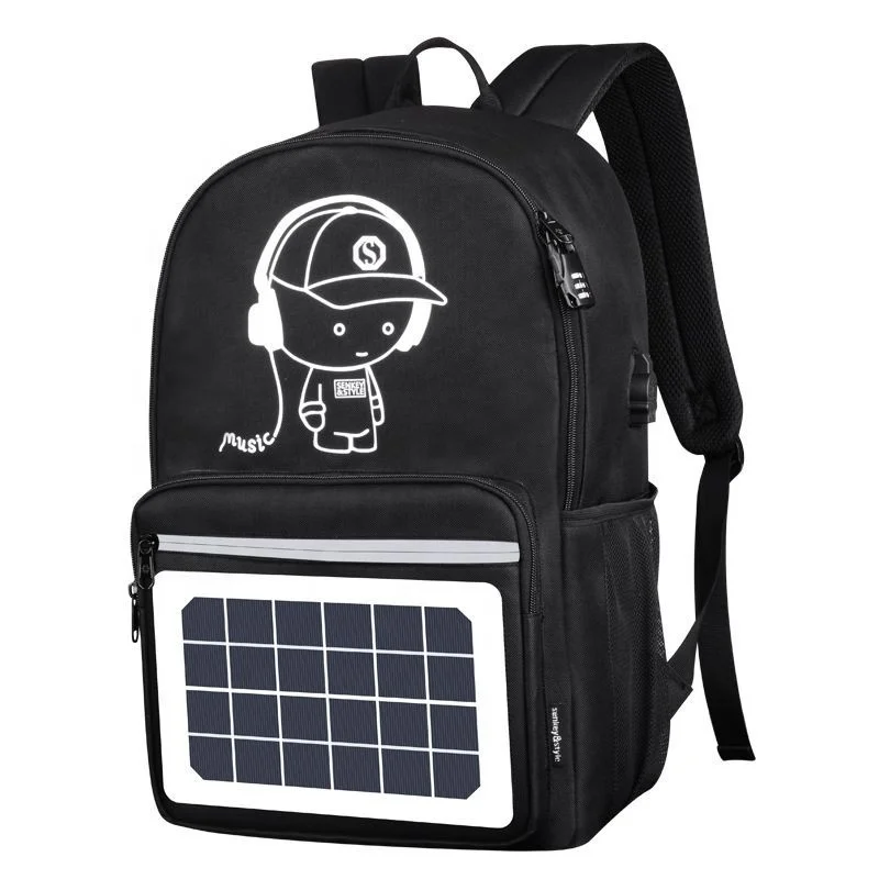 Low MOQ  solar backpack with detachable solar panel , Smart  solar backpack with usb charger  solar panel backpack