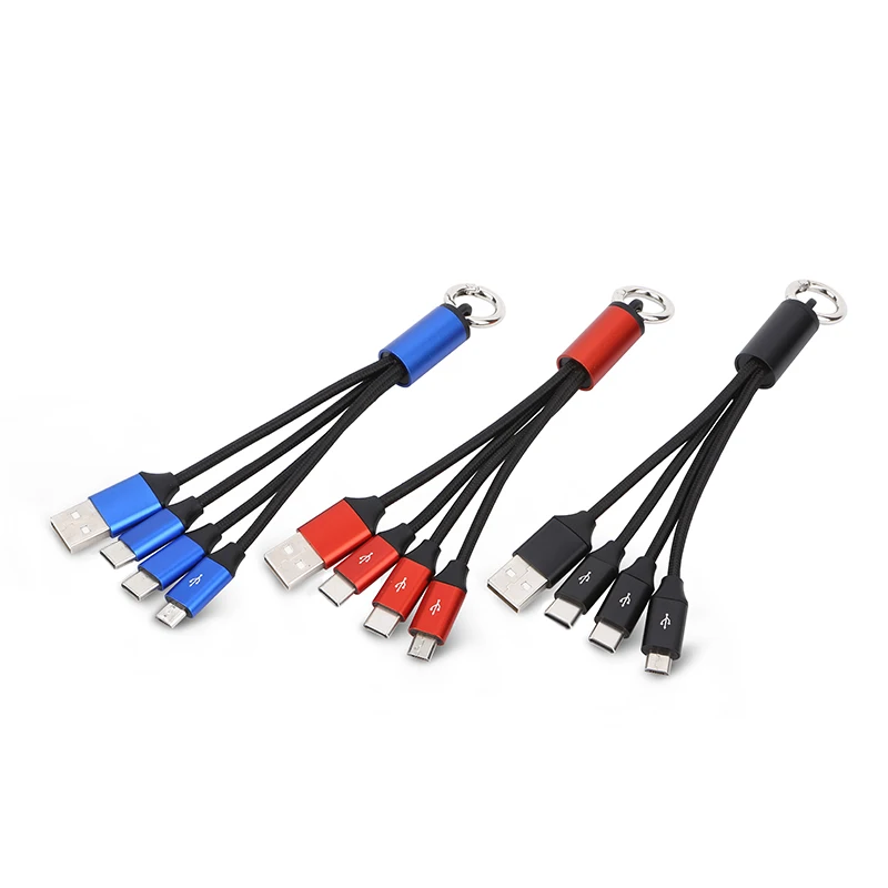 Новый продукт идеи 2024 зарядное устройство 16 см 2A брелок usb 3 в 1 портативное зарядное устройство USB кабель для мобильного телефона