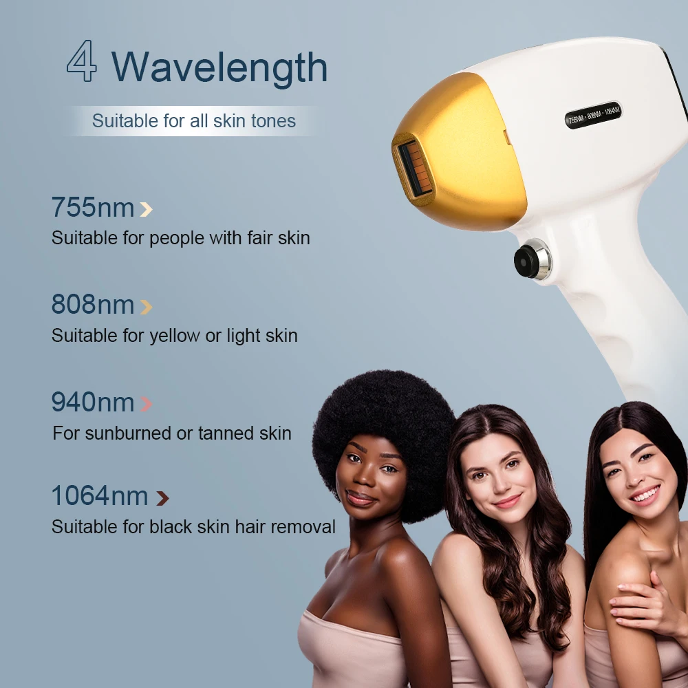 New AI smart skin analysis system ice titanium plus diode 755 808 940 1064nm laser 4 wave epilation hair removal machine