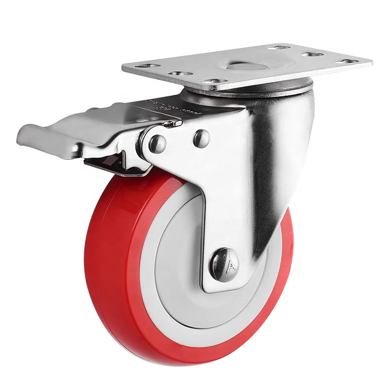 Stainless steel casters 3 inch 4 inch 5 inch polyurethane material PU wheels stainless steel bearing universal directional brake