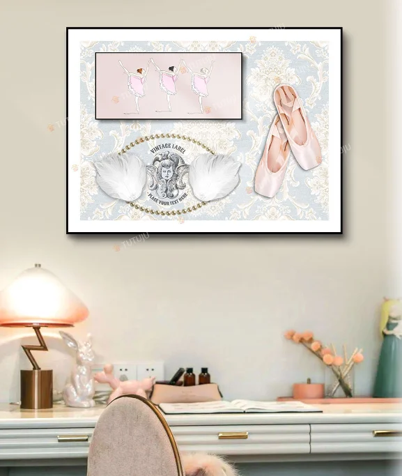 Girls Room Ballet Dance Pictures 3D Wall Decoration Bedroom Framed Canvas Wall Art Paintings