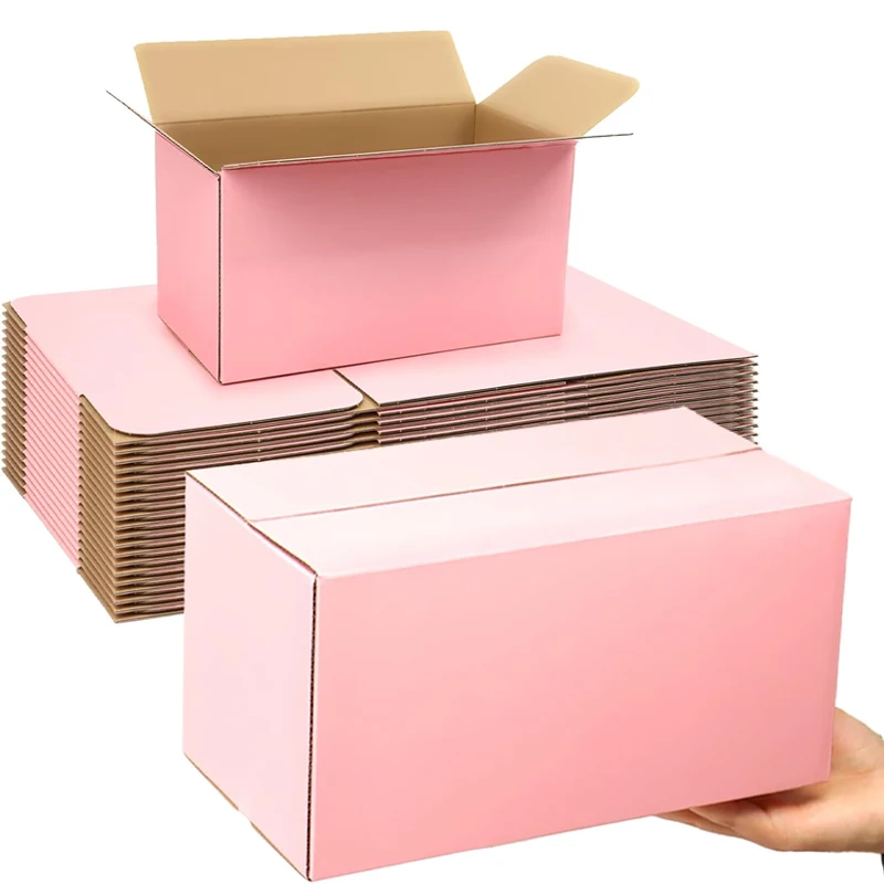 Eco-friendly custom logo pink corrugated cardboard express shipping carton underwear clothes mailing paper boxes