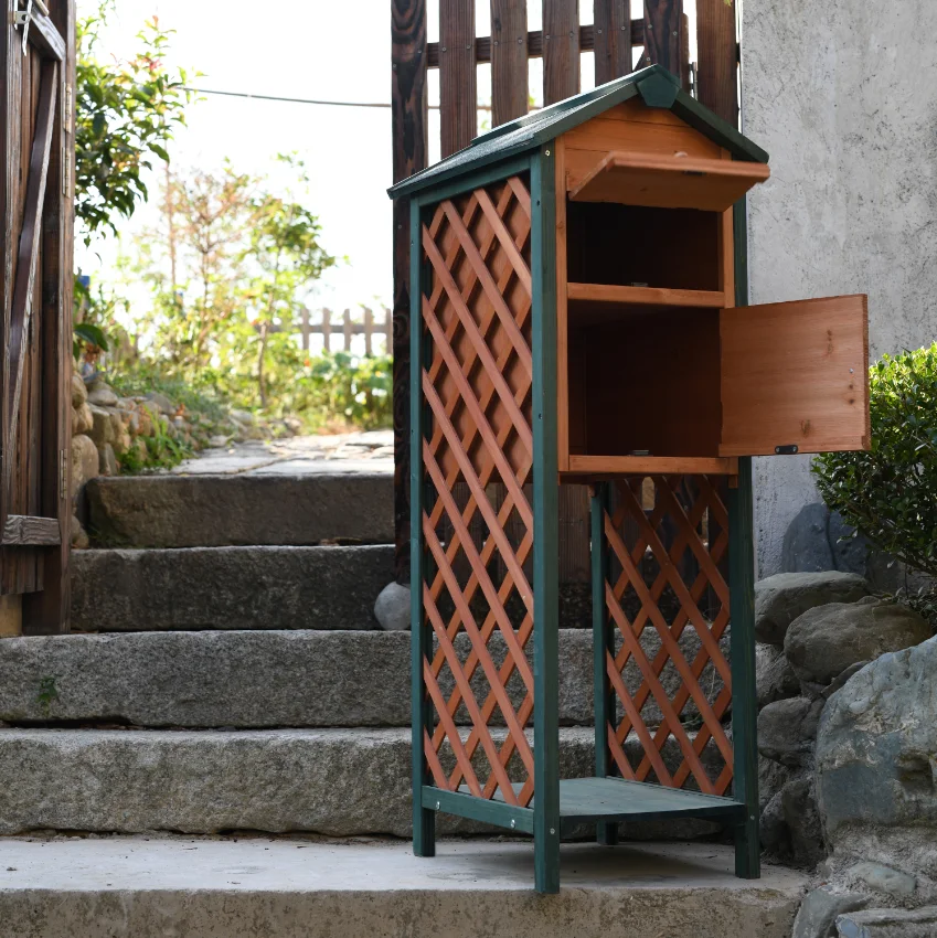 Outdoor wood small garden fence garden fencing front door woden Mail Box