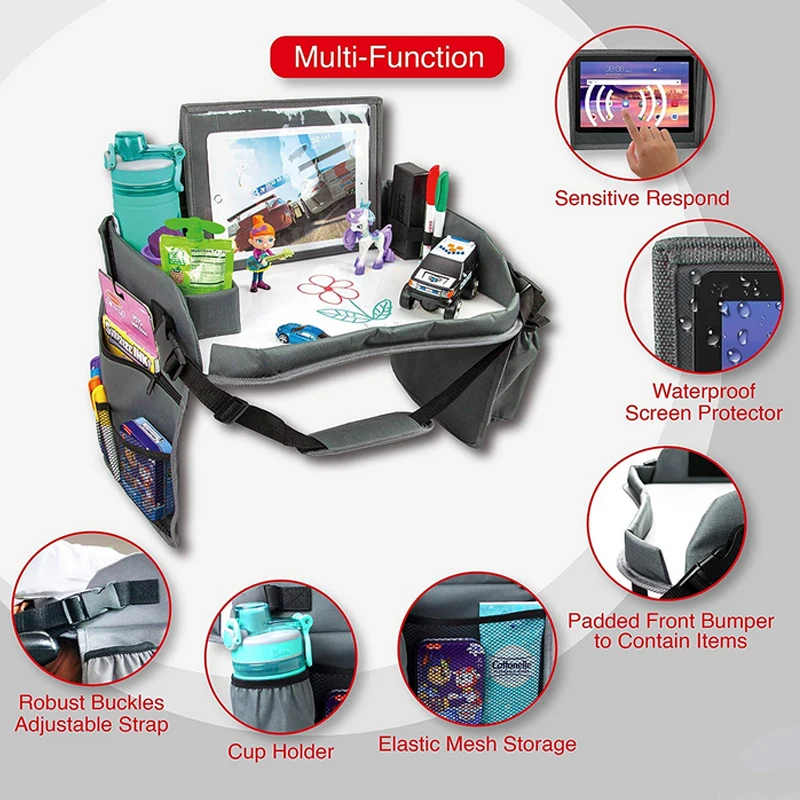 Kids Travel Tray with Dry Erase Board Kids Travel Tray for Car Seat Kids Car Food Tray