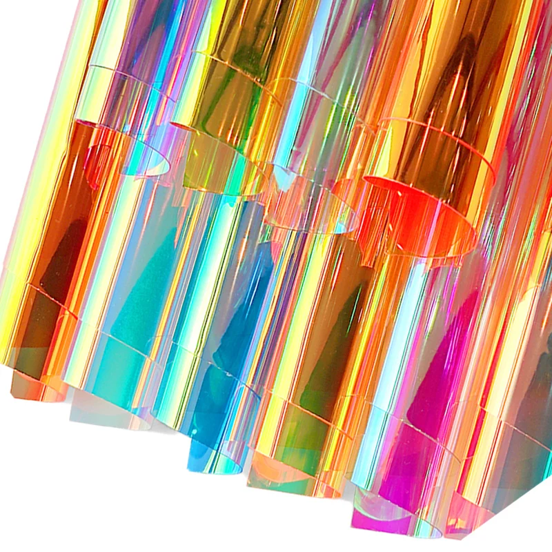 10 Pcs Holographic Clear PVC Vinyl A4 Iridescent Waterproof Mirrored Foil Laser Film for DIY Applique Crafts