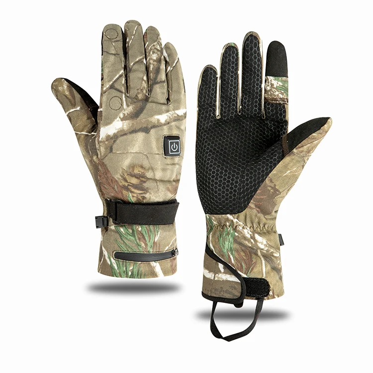 
Winter jungle camouflage hunting adventure fishing electric heating touch screen exposed finger factory custom gloves 