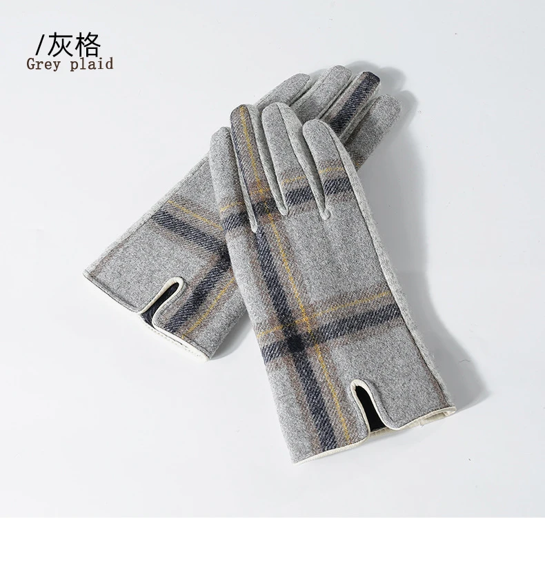 Женские Модные клетчатые перчатки для сенсорного экрана зимние теплые плотные шерстяные варежки для сенсорного экрана