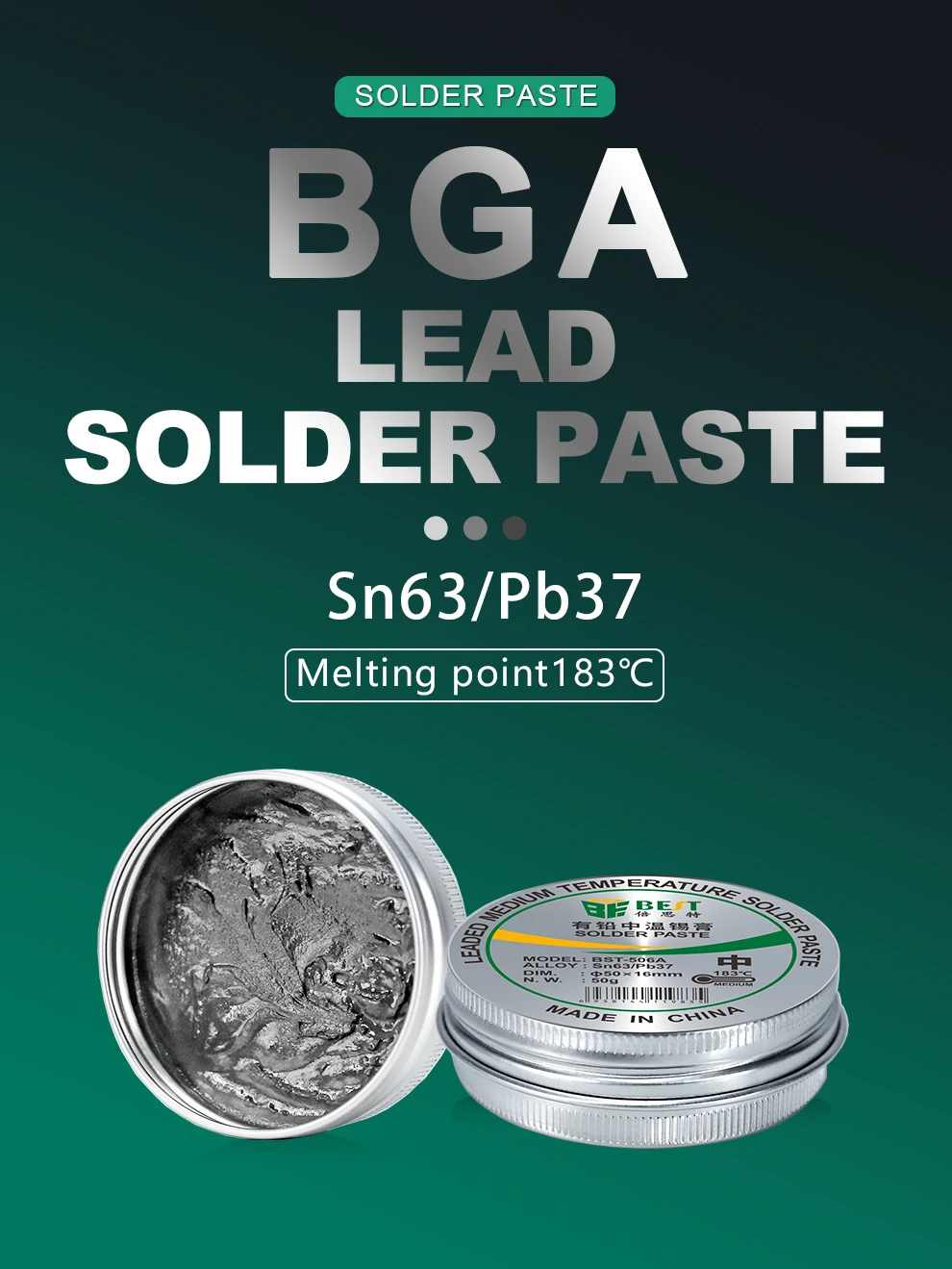 Factory OEM ODM BST-506A solder paste N.W.:50G Medium tempt: 183 Soldering Tin Cream Flux For PCB BGA SMD PGA Welding Repair.