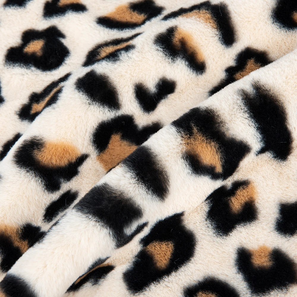 Wholesale  100% polyester super soft leopard print rabbit fur  faux fur fabric