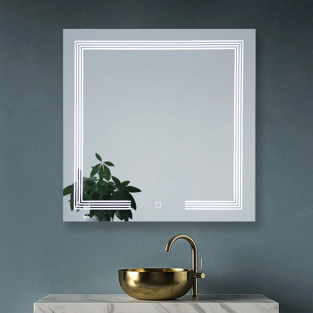 Modern Touch Sensor 80cm Square Wall Mounting Bathroom LED Mirror with Light Illuminated Smart Bathroom Mirror