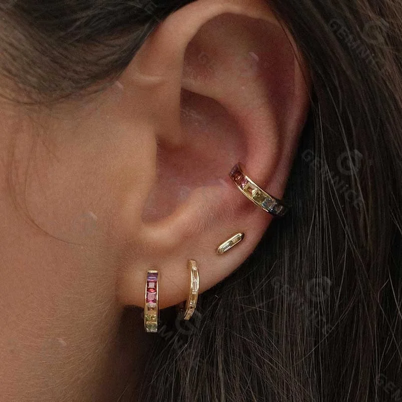 Gemnel 925 sterling silver hoop earrings 18k gold plated mini rainbow diamond fashion hoop earrings