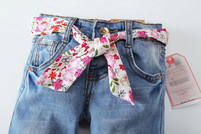 
Amazon hot sale 2021 latest design light blue kids girls casual clothing baby girl denim pants jeans 