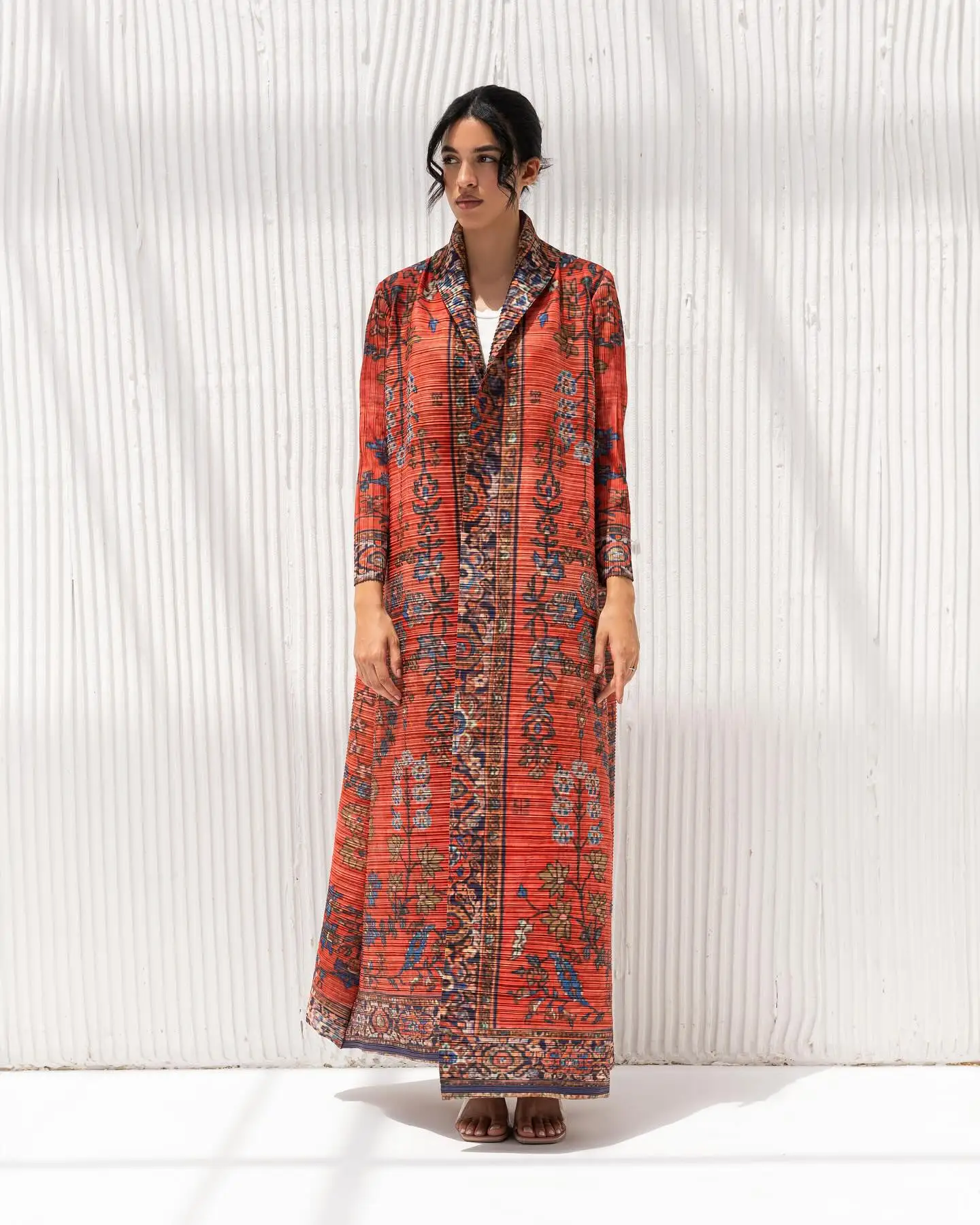 2024 Bohemian High Quality Miyake Abaya Dubai Muslim Pleat Women Dress Turkey Print Plus Size Loose Long Gown  Cardigan Robe
