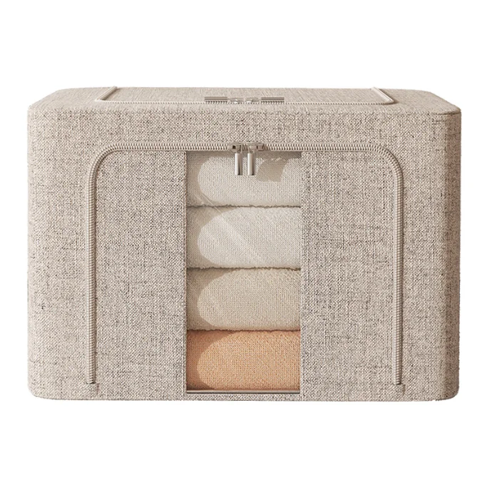 24L 66L 100L Steel Frame Storage Box,Linen Fabric with Clear Window & Carry Handles