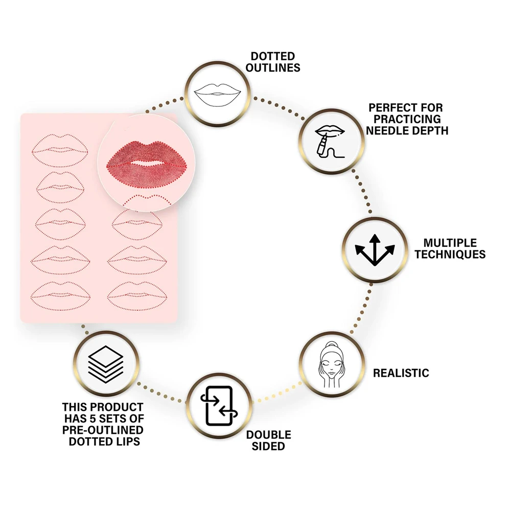 OEM Double Side Print Tattoo Training Pmu Brows Lips Line Silicone Sheet Microblading Practice Skin