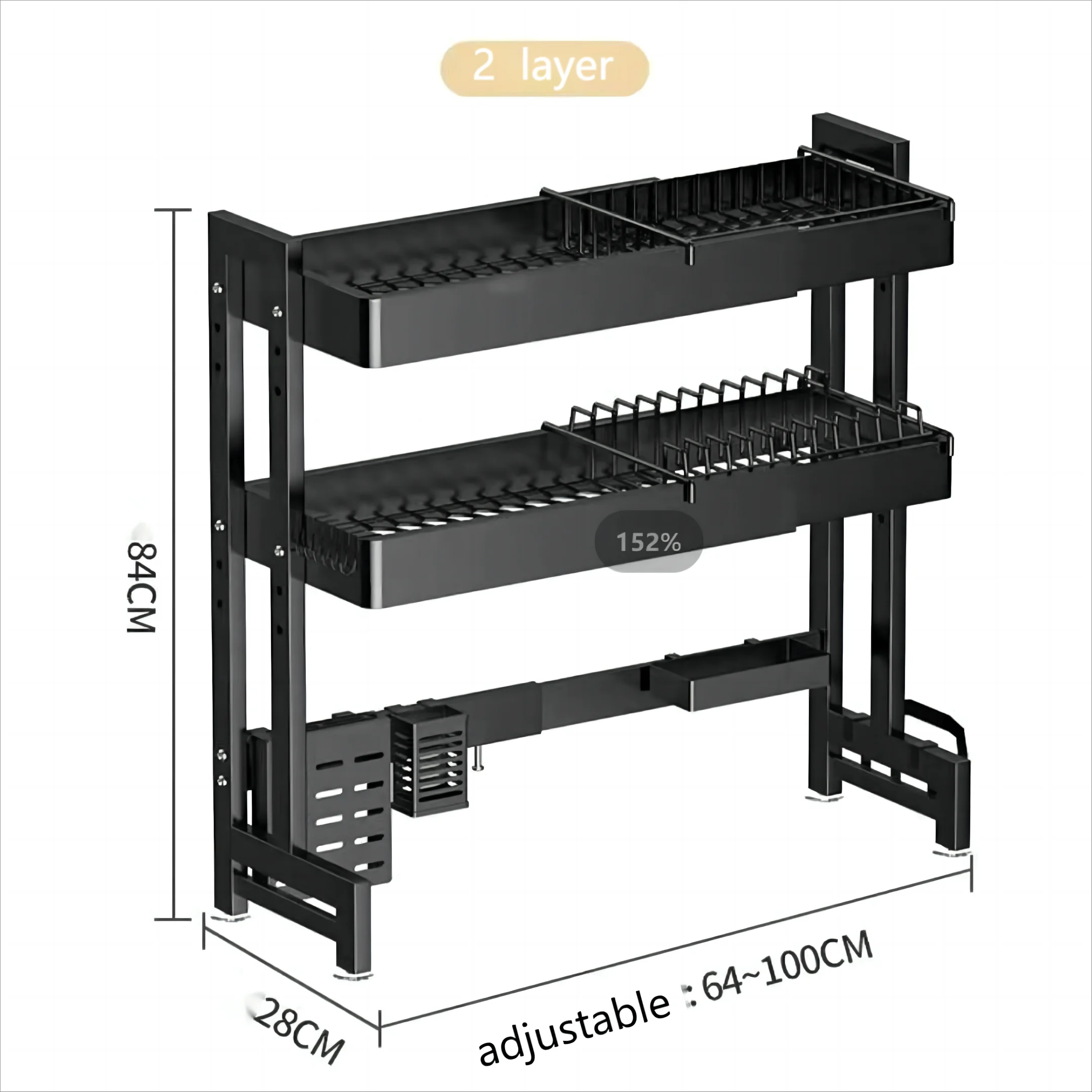 Kitchen Sink Dish Drain Rack 2 Tier Dish Drying Rack Tableware Bowl Plate Metal Storage Organizer Shelf