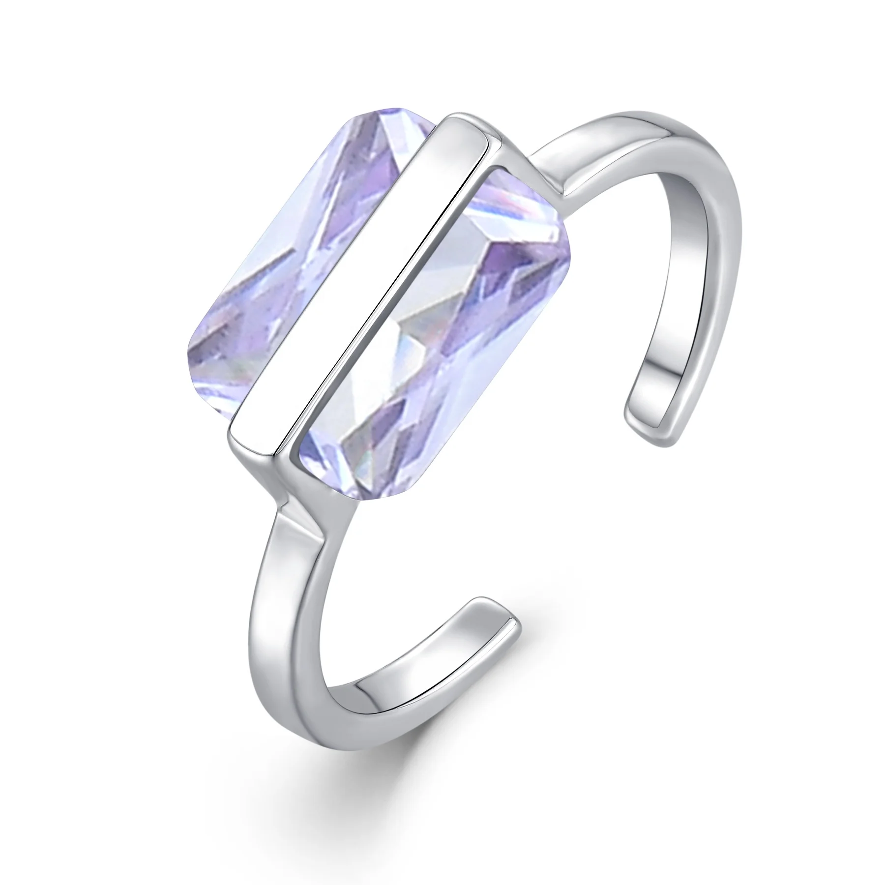 New Trendy Jewelry Simple fashion 8*10mm flat bottom rectangular cut angle alumina open ring 925 sterling silver ring For Women