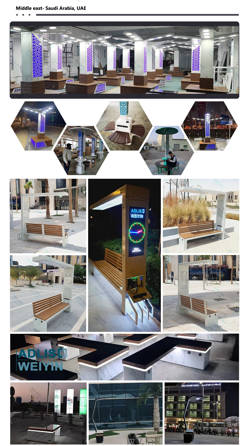 High Quality Stainless Steel Solar Power Modern Style Bus Station Multi Functional Bus Stop Shelter