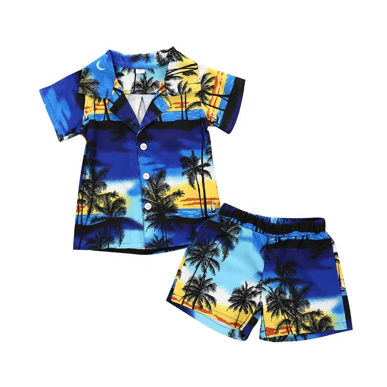ChengXi Kids Baby Boys Clothing Outfits Summer Hawaiian Style 2 Pcs Holiday Coconut Tree Print Short Sleeves + Shorts Boy sets