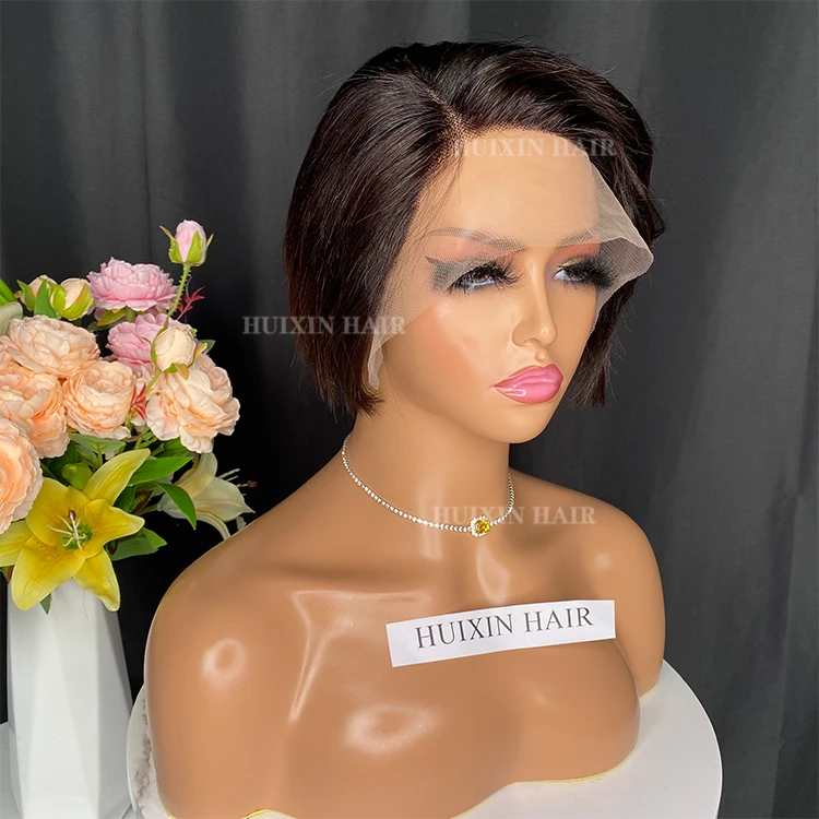 Wholesale Cheap Price Top Quality High Grade Brazilian Indian 100% Remy Raw Human Hair natural black pixie cut T part wig
