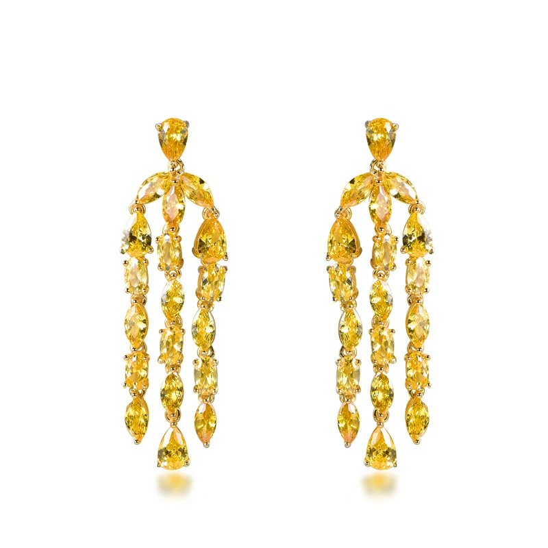 Glazed yellow zirconia earrings gold-plated pendant earrings custom material jewelry tassel earrings