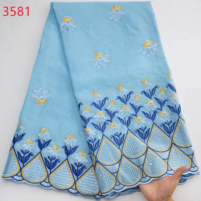 3581 Popular Nigerian Cotton Lace Flower Voile Lace Tissu Fabric New Lafaya Style Lace Fabric with Rhinestones For clothing
