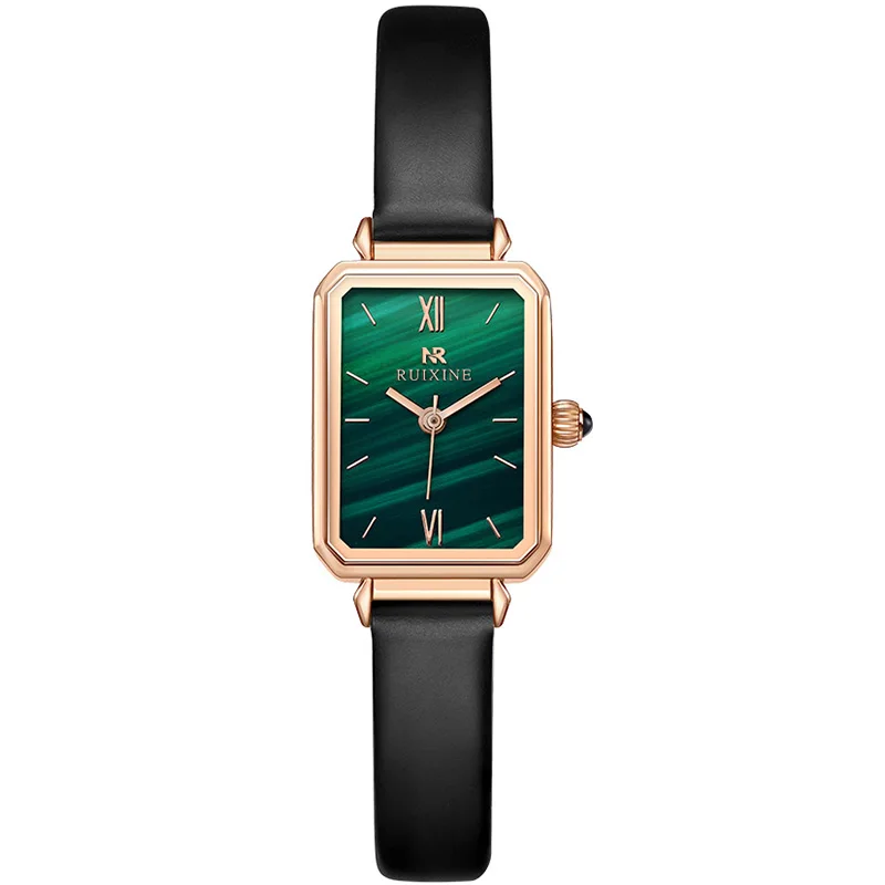 2021 Hot Sell Ruixine 808 Rose Case Green Dial Elegant Lady Leather Watch Wholesale