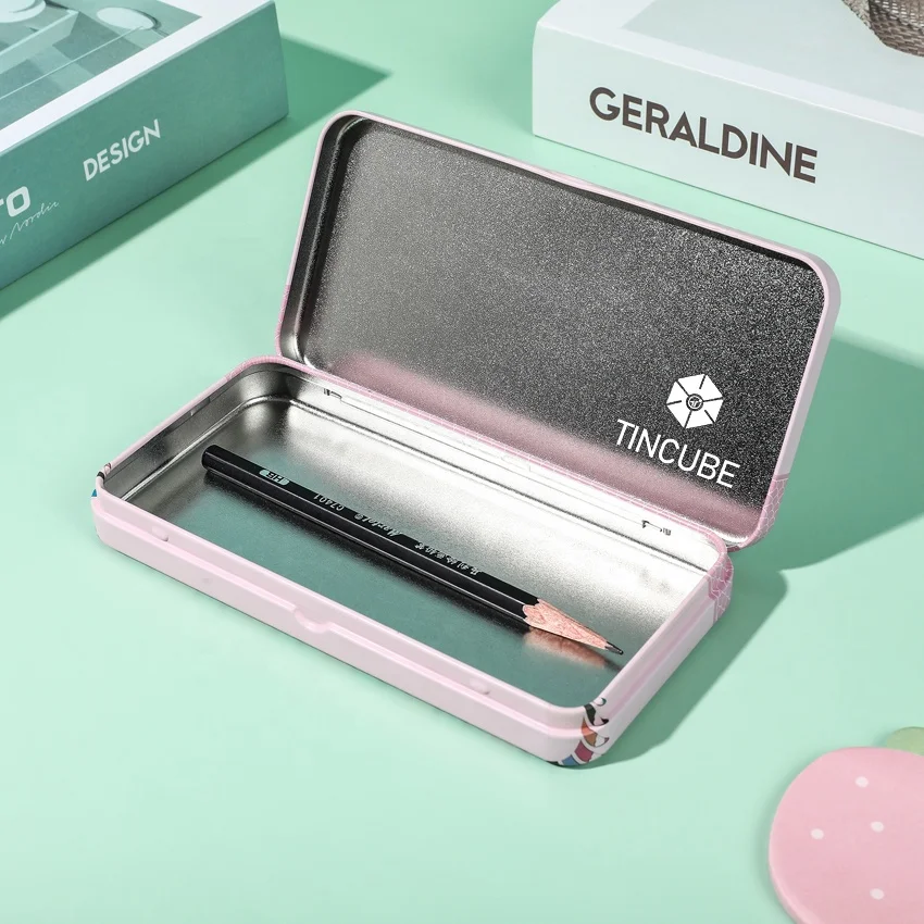 Manufacturers custom student tinplate stationery box metal pencil box  pen case stationery gift hinge tin box