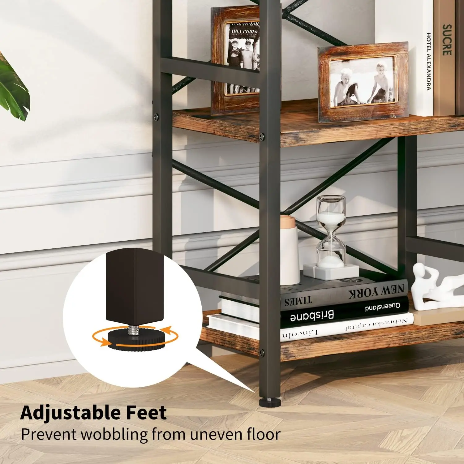 3 Tier Bookcase Wood Shelves Rustic Vintage Industrial Style Bookshelf