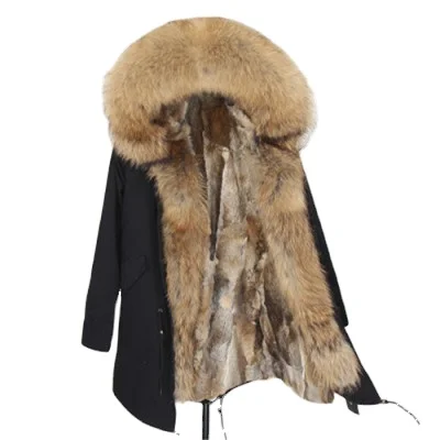 Founder Winter Wholesale Custom Design Women Fluffy Faux Fur Lining Detachable And Frontier Real Raccoon Fur Long Trench Coat