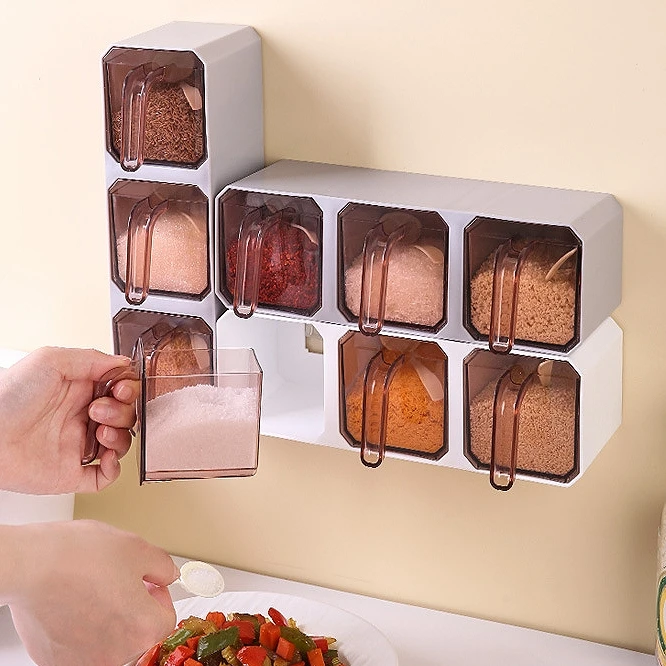 Seasoning box wall mounted Kitchen set  Multifunctional storage box Salt jar MSG pepper seasoning storage rack