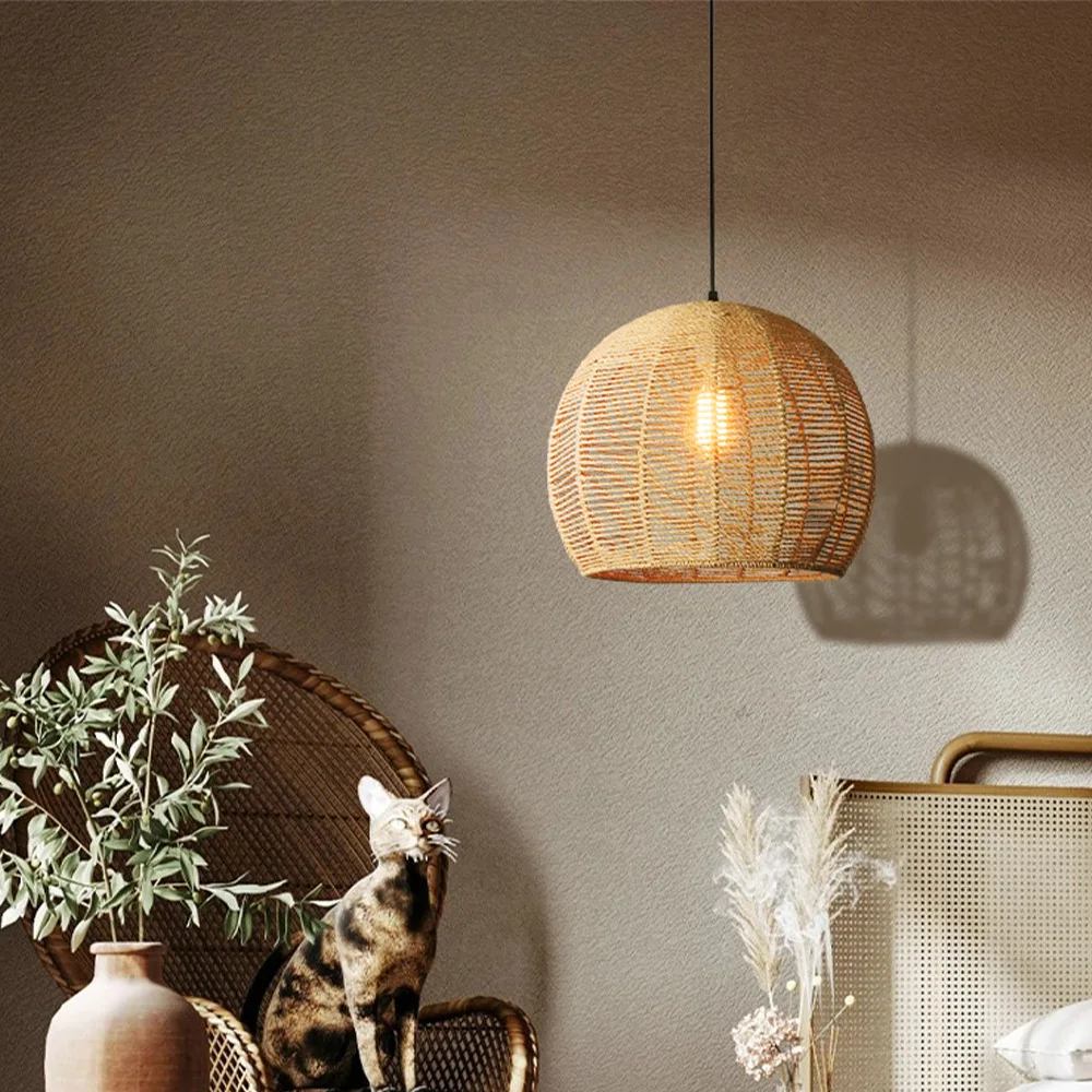 Hand Woven Hanging Ceiling Lamp Shade Wicker Round Chandelier Woven rattan chandelier