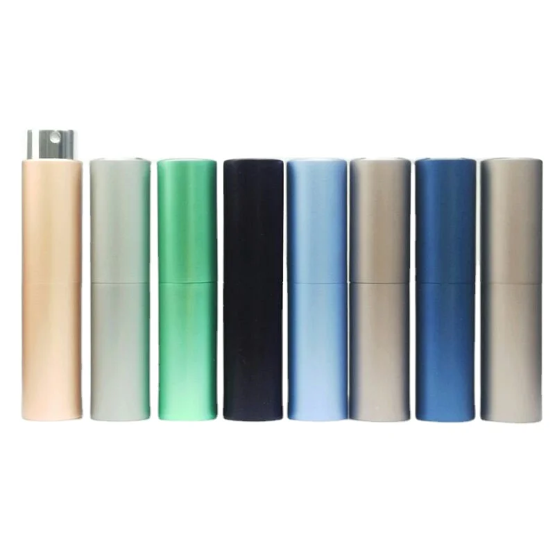 Ready To Ship 8ml Rotary Aluminum Metal Perfume Spray Atomizer Lipstick Tube Shape Filling Glass Perfume Bottle