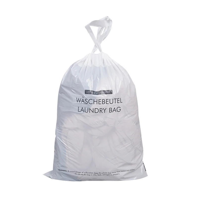 Hotel Plastic Disposable Durable hotel guest room laundry bags Drawstring Laundry Bag LDPE soft milk white plastic laundry bag
