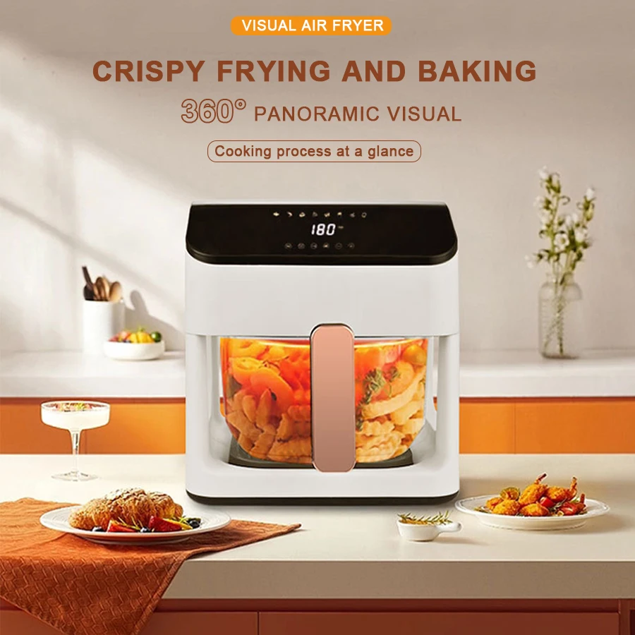 Intelligent Transparent Visible High Borosilicate Glass Bowl Basket Pan Electric Smart Digital  Visual Air Fryer for Household