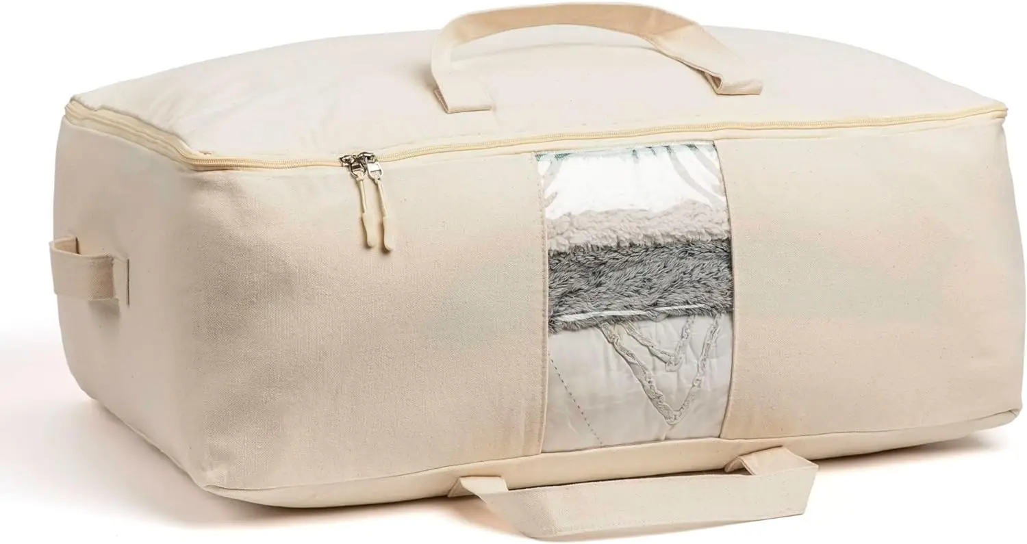 Breathable Soft Canvas Storage Bag Large Comforter Organizer Bag for Sheets Blankets Bedding Pillows, Clothes